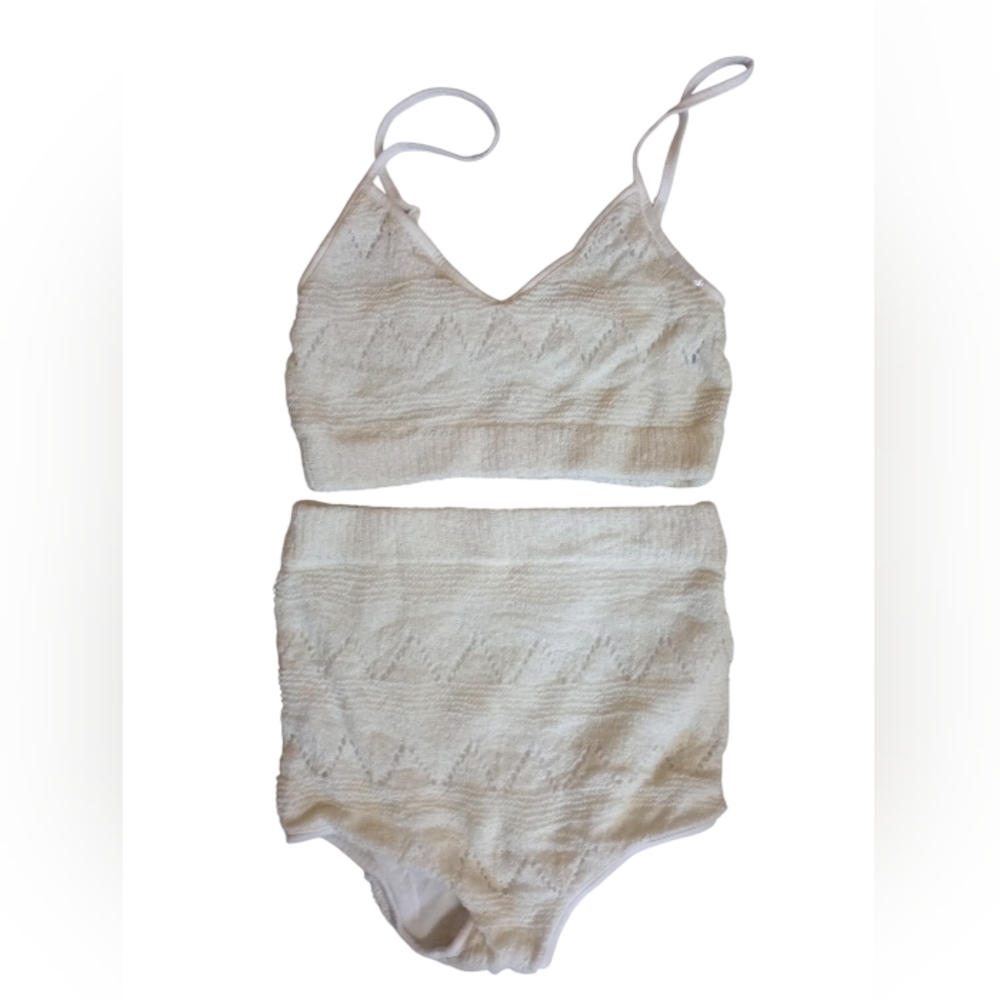 New POL Ivory Knit Brief & Bralette 2pc Lounge Lingerie Sleep Set Vintage Style